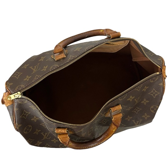 Vintage Authentic Monogram Louis Vuitton Brown Leather Speedy 35 Handbag Purse - Picture 10 of 14